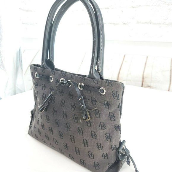 Vtg Dooney & Bourke Womens Black Signature Print Canvas Double Handles Tote Bag - Picture 5 of 15